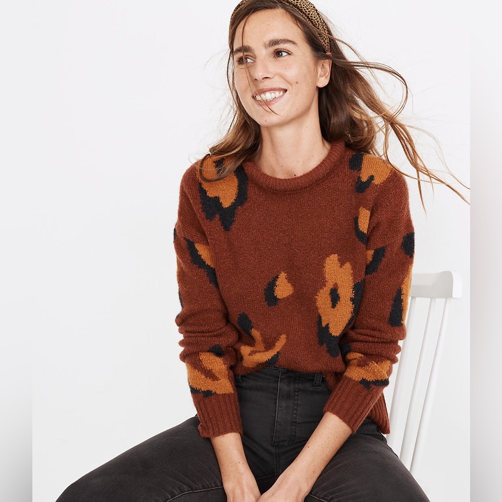 Madewell Leopard Instarsia Fulton Pullover Sweater